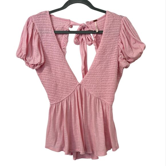 Free People Small Charlotte Top Sugar Spoonful Light Pink Open Tie Back Babydoll - Picture 1 of 5